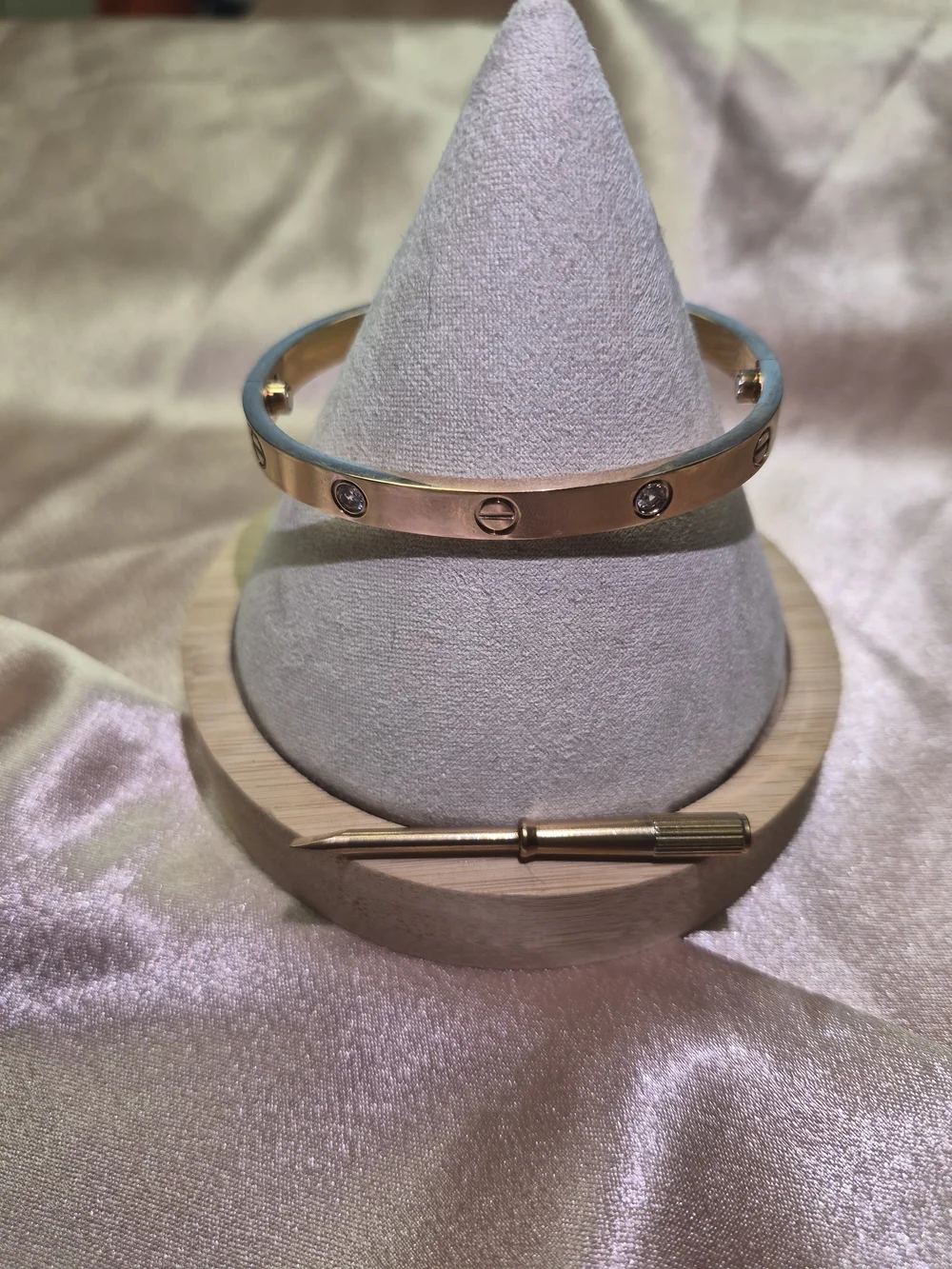 ROSE Gold Tone Screw-Accent Bangle Bracelet with Crystals